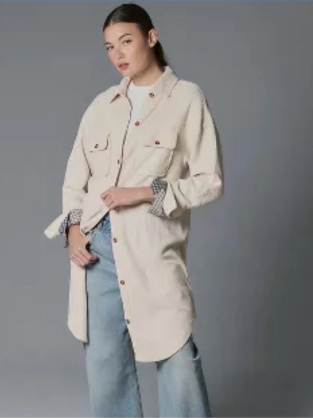 Pilcro ivory long line ribbed knit duster shacket